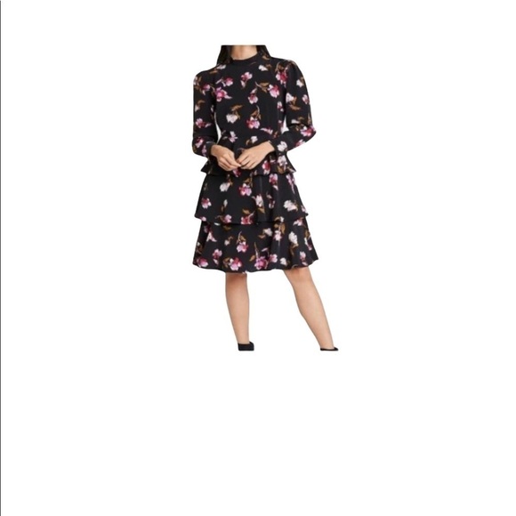 Who What Wear Floral Print A- Line Ruffle Frosted Dress - Picture 4 of 16